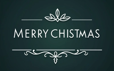 A Merry Christmas sign with a green background and white lettering on it, with a leaf and a border around the word Merry Christmas on a dark background, plain background, a digital rendering, international typographic style