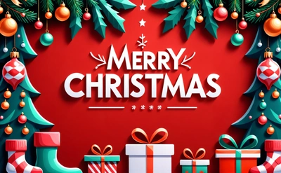 A Merry Christmas background with presents and presents under a Christmas tree with a red background and a Merry message below it that reads Merry Christmas, behance hd, computer graphics, international typographic style
