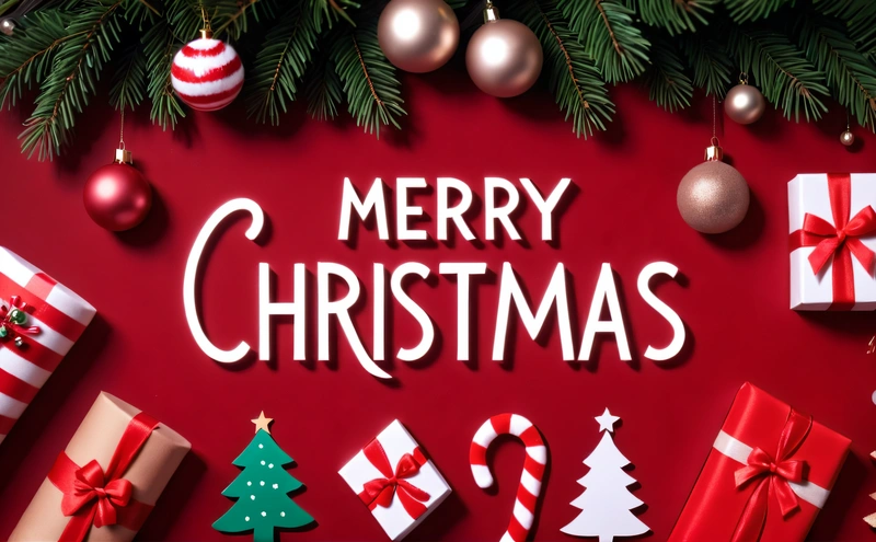 A Christmas card with presents and presents under a Christmas tree with the words Merry Christmas written on it and a red background with Christmas decorations, 4k uhd image, a digital rendering, naive art