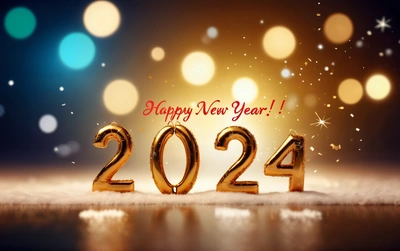 A happy New Year with a sparkling background and a number twenty - four in the foreground, with a sparkling background and a boun, future, a digital rendering, futurism