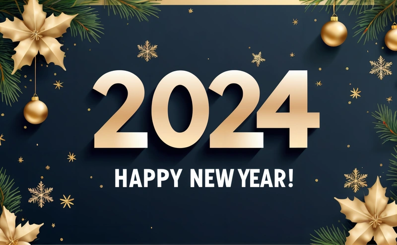 A happy New Year card with gold decorations and a blue background with the words, happy New Year, and a gold - foiled number, iso 200, a digital rendering, futurism