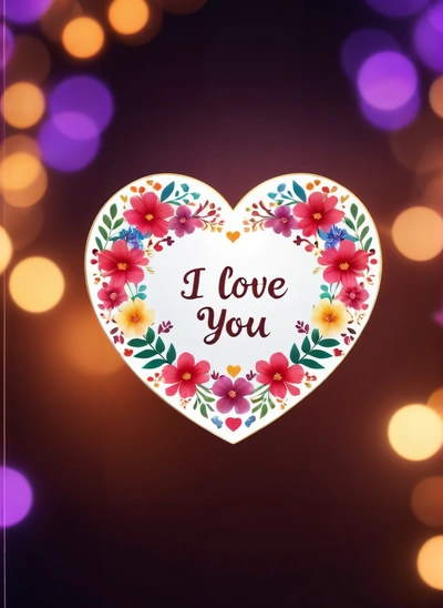 A heart shaped paper with a message i love you on it and boke lights in the background with boke lights in the background, love, a cross stitch, lyco art