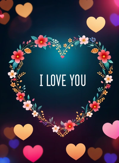 A heart with flowers and hearts around it with the words i love you written in the middle of the heart and the words i love you written in the middle, love, a picture, romanticism