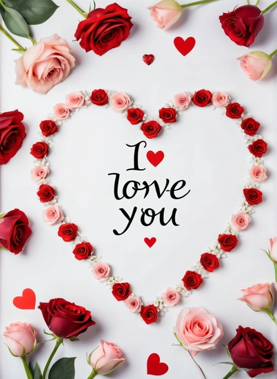 A heart shaped frame with roses and a message i love you on it that says i love you with a heart surrounded by roses and hearts, love, a picture, romanticism