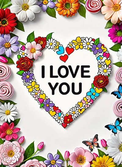 A heart shaped frame with flowers and butterflies around it that says i love you on a white background with a butterfly and flowers around it, love, a cross stitch, lyco art