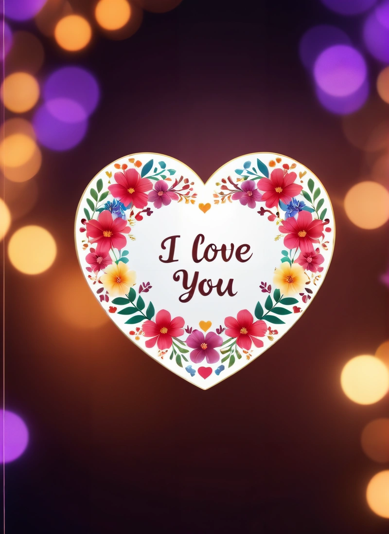 A heart shaped paper with a message i love you on it and boke lights in the background with boke lights in the background, love, a cross stitch, lyco art