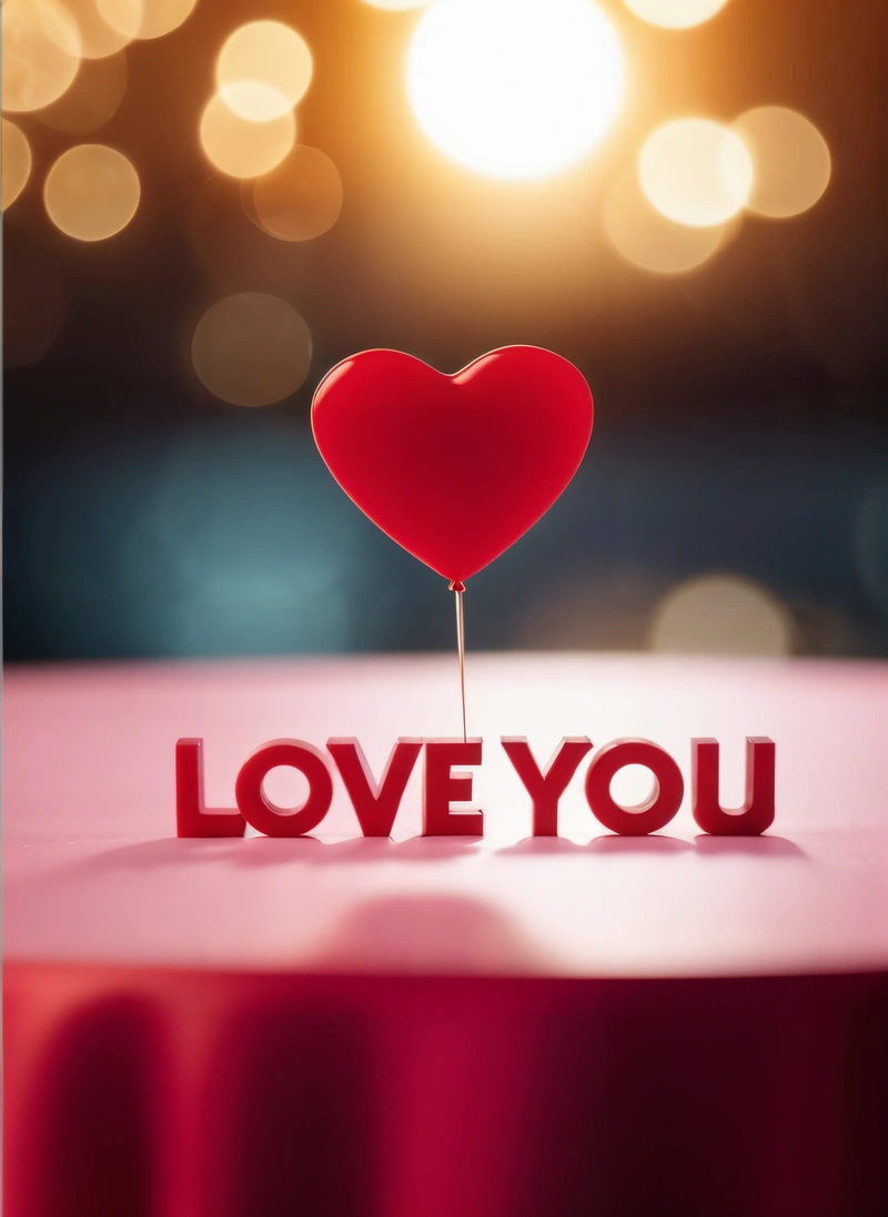 A red heart on a table with the word love you spelled out in the middle of it with a small red heart on top of the table, love, a 3d render, romanticism